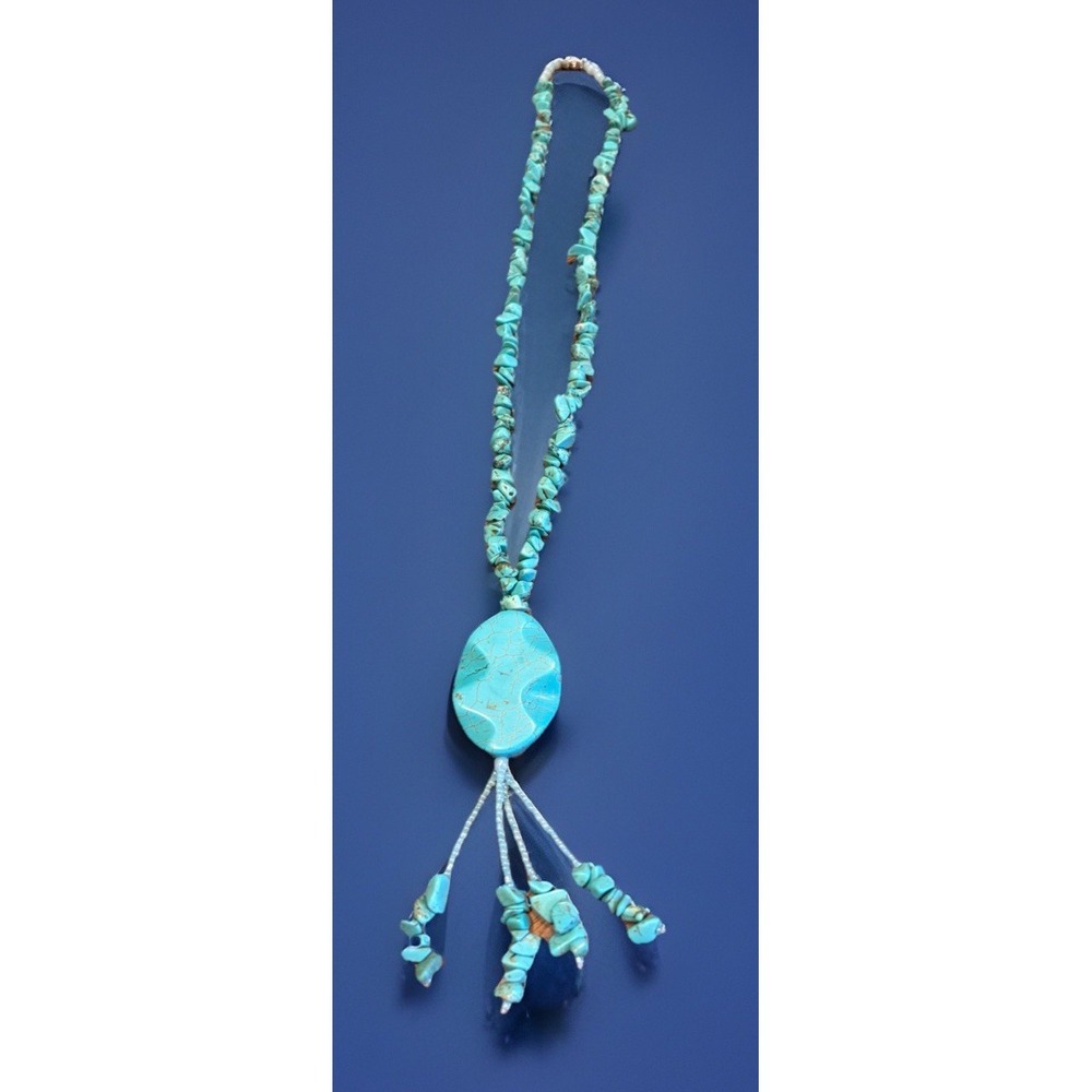 Boho Faux Turquoise Tassel Necklace Southwestern Statement Beaded Jewelry